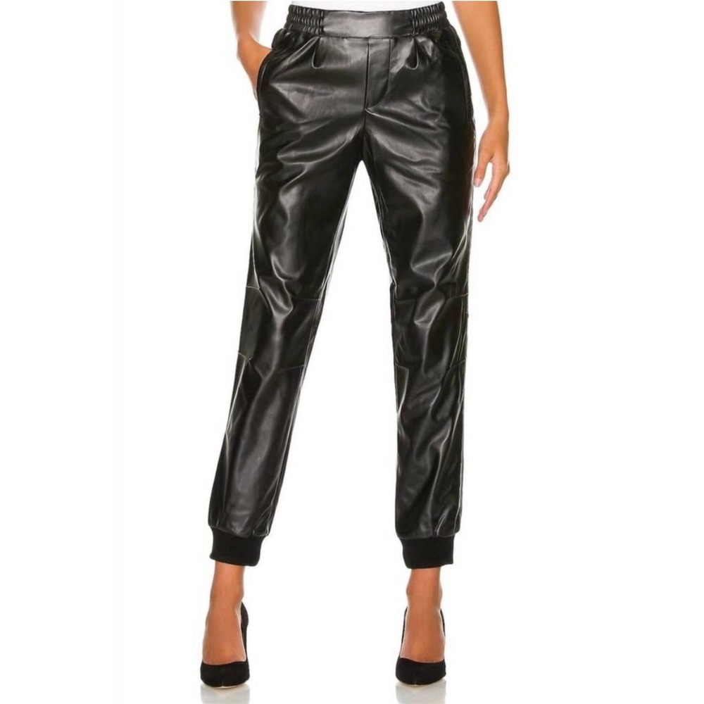 ATM Anthony Thomas Melillo Faux Leather Joggers Black Tapered Pants Womens M